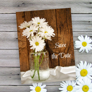 Mason Jar White Daisies Barn Wedding Save the Date Announcement Postcard