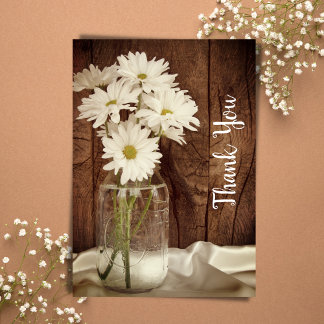 Mason Jar White Daisies Barn Wedding Thank You Card