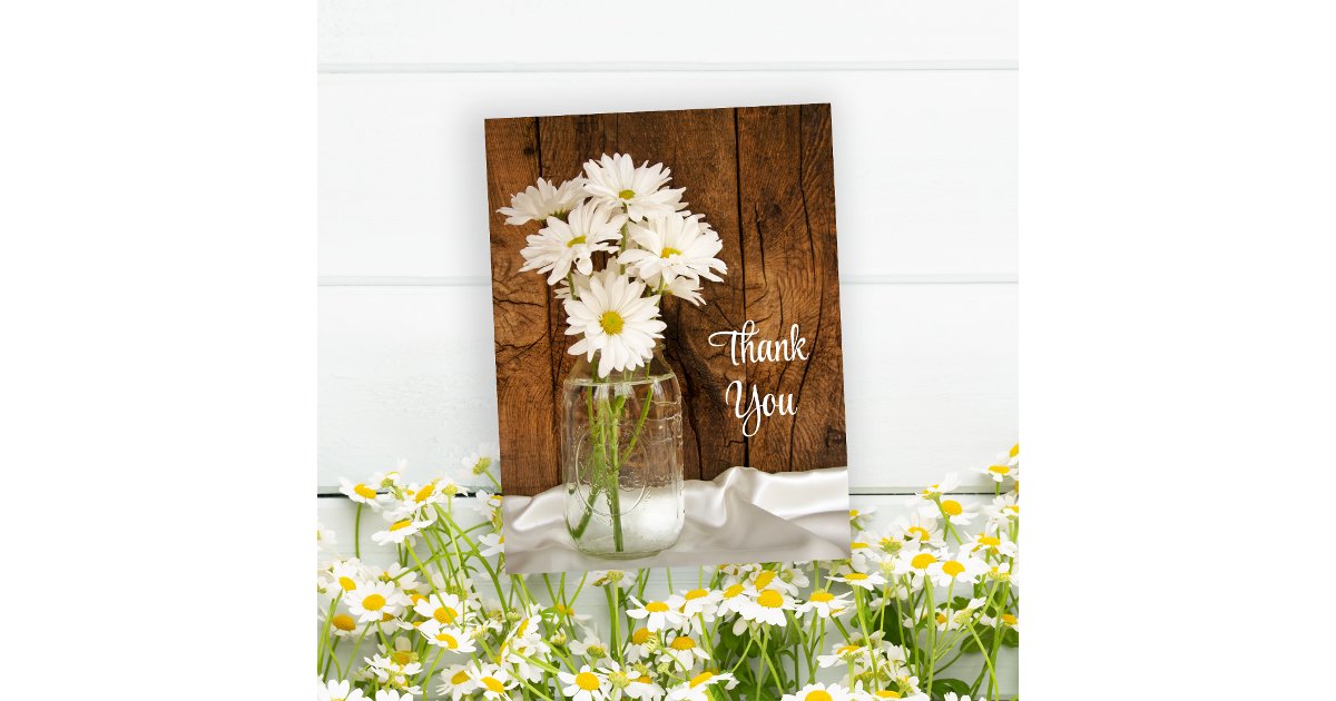 Mason Jar White Daisies Barn Wedding Thank You Postcard | Zazzle