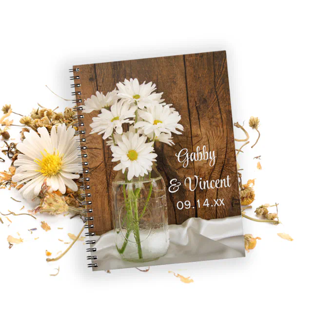 Mason Jar White Daisies Country Barn Wedding Notebook Zazzle