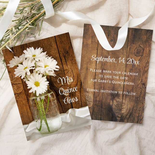 Mason Jar White Daisies Quinceañera Save the Date (Creator Uploaded)