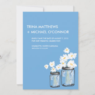 Mason Jar & White Daisies Save the Date