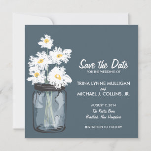 Mason Jar & White Daisies Save the Date