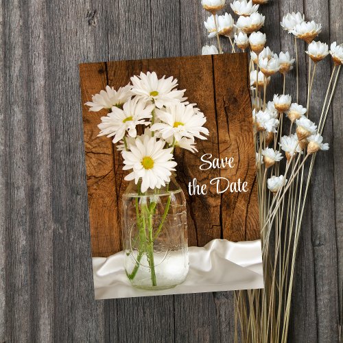 Mason Jar White Daisies Sweet 16 Save the Date