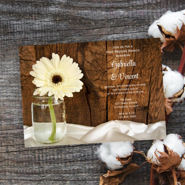 Mason Jar White Daisy Barn Post Wedding Brunch Invitation (Creator Uploaded)