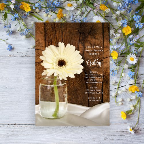 Mason Jar and White Daisy Country Bridal Shower Custom Announcements