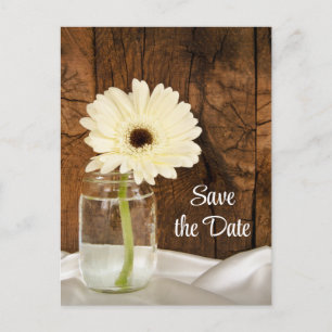 Mason Jar White Daisy Quinceañera Save the Date Announcement Postcard