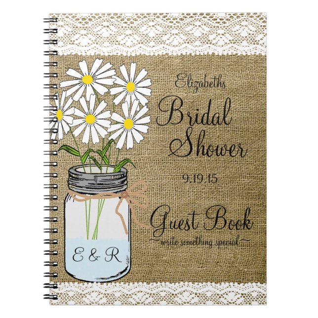 Mason Jar White Flowers Bridal Shower Guest Book | (Front)