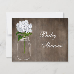 Mason Jar & White Hydrangea Rustic Baby Shower Invitation