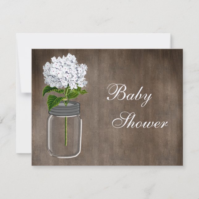 Mason Jar & White Hydrangea Rustic Baby Shower Invitation (Front)