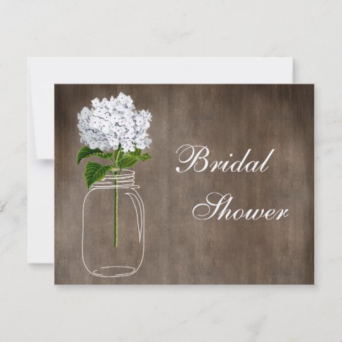 Mason Jar  White Hydrangea Rustic Bridal Shower Invitation