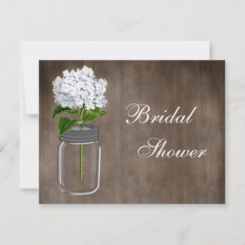 Mason Jar  White Hydrangea Rustic Bridal Shower Invitation