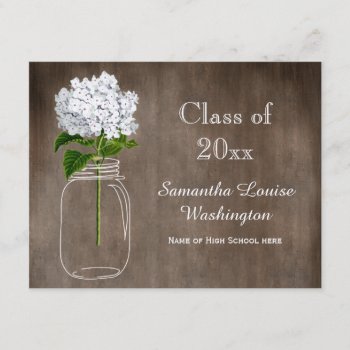 Mason Jar White Hydrangea Rustic Graduation Party Invitation by GroovyGraphics at Zazzle