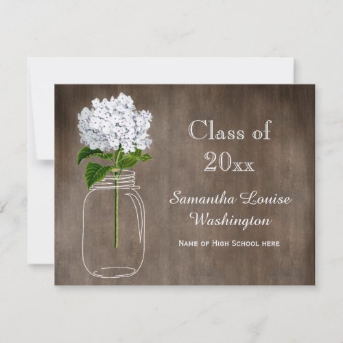 Mason Jar White Hydrangea Rustic Graduation Party Invitation