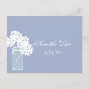 Mason Jar, White Hydrangea, Save the Date Announcement Postcard