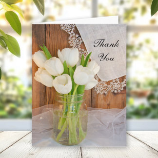 Mason Jar White Tulips Barn Wedding Thank You Note Card
