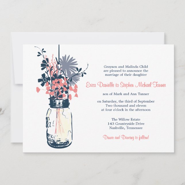 Mason Jar & Wild Flowers Invitation (Front)