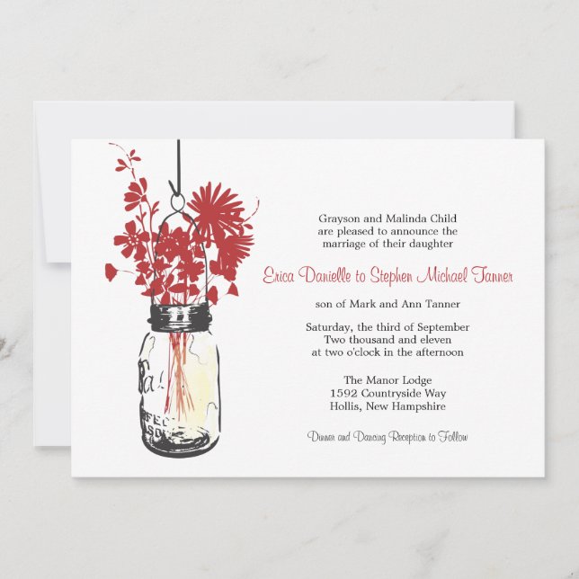 Mason Jar & Wild Flowers Invitation (Front)