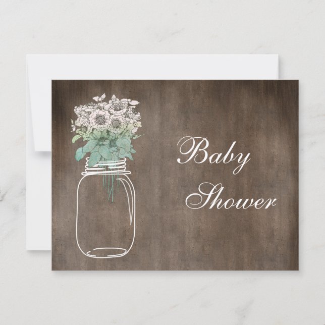 Mason Jar & Wild Flowers Rustic Baby Shower Invitation (Front)