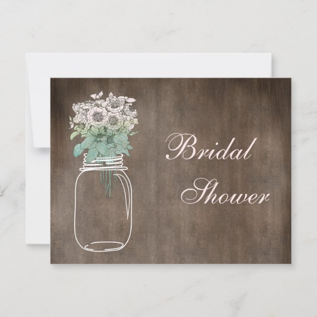 Mason Jar & Wild Flowers Rustic Bridal Shower Invitation (Front)