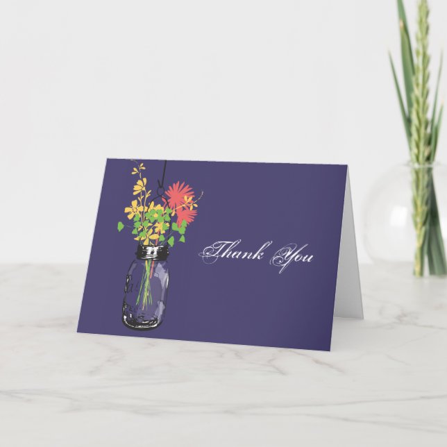 Mason Jar & Wild Flowers Thank You Card (Front)