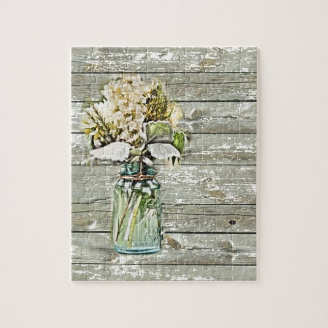 Mason jar wildflower barn wood french country jigsaw puzzle (Vertical)