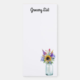 Mason Jar Wildflower Grocery List Magnetic Notepad