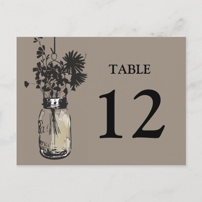 Mason Jar & Wildflower Table Card (Front)