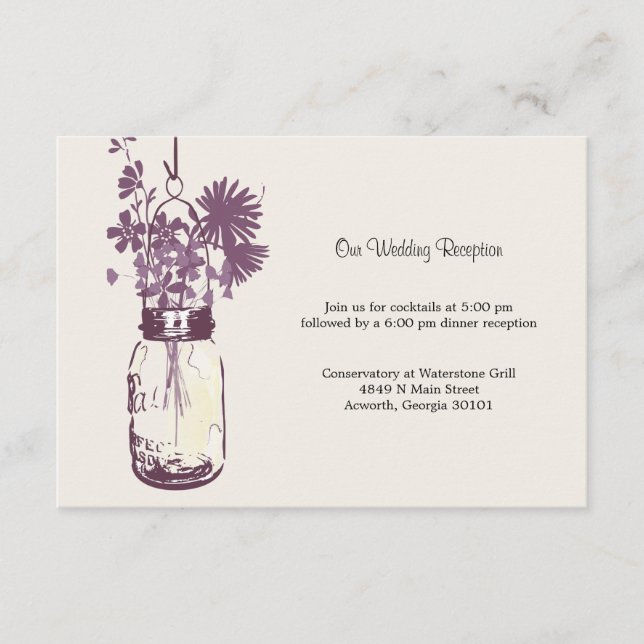 Mason Jar & Wildflower Wedding Reception Enclosure Card (Front)