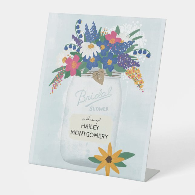 Mason Jar & Wildflowers Bridal Shower Pedestal Sign (Front)