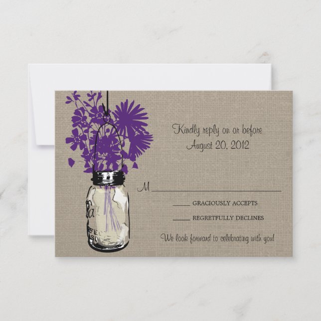 Mason Jar & Wildflowers Burlap RSVP Card (Front)