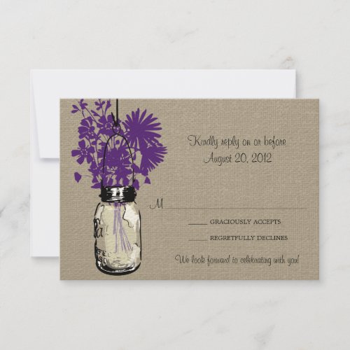 Mason Jar  Wildflowers Burlap RSVP Card