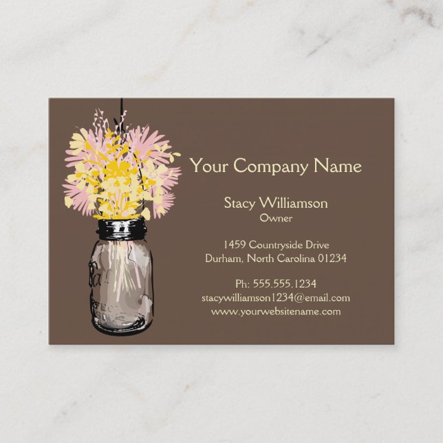 Mason Jar & Wildflowers Business Card (Front)