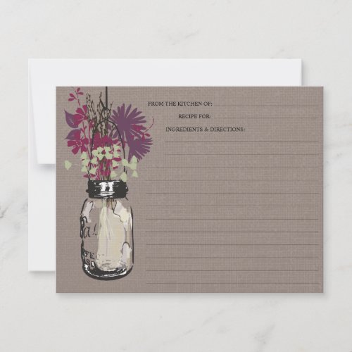 Mason Jar &amp; Wildflowers Recipe Card Custom Invitations