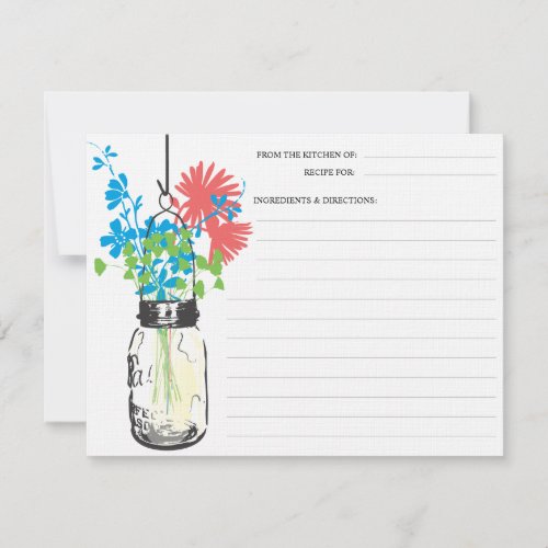 Mason Jar &amp; Wildflowers Recipe Card Personalized Announcement