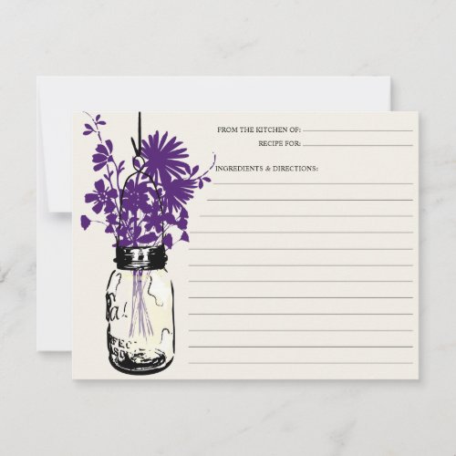 Mason Jar  Wildflowers Recipe Card