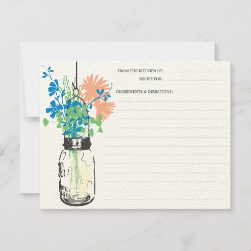 Mason Jar &amp; Wildflowers Recipe Card Personalized Invitations