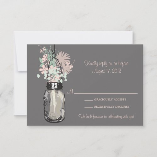 Mason Jar &amp; Wildflowers RSVP Card Invite