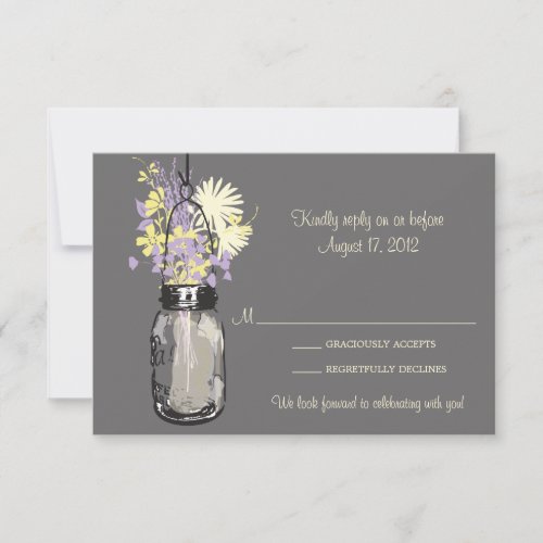 Mason Jar &amp; Wildflowers RSVP Card Personalized Announcement