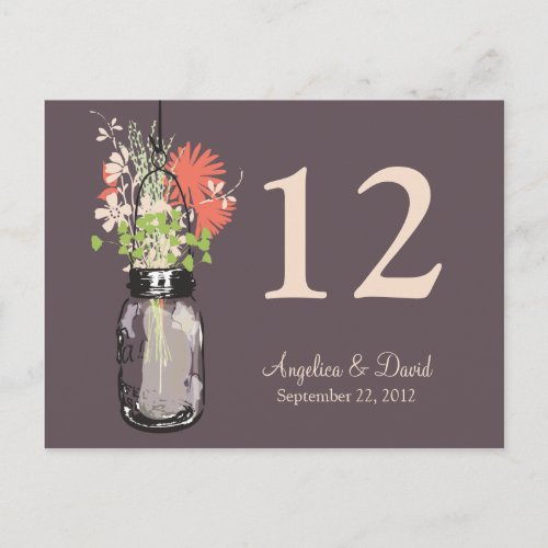 Mason Jar  Wildflowers Table Card