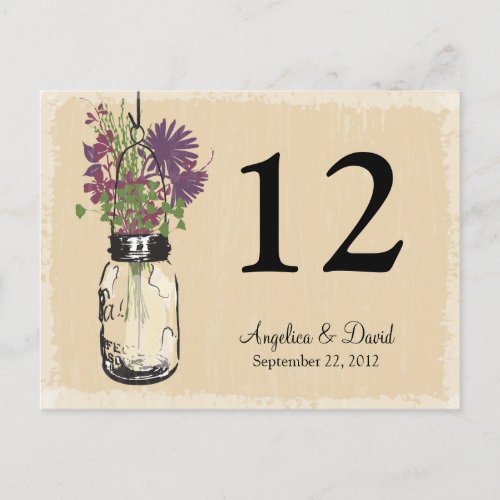 Mason Jar  Wildflowers Table Card