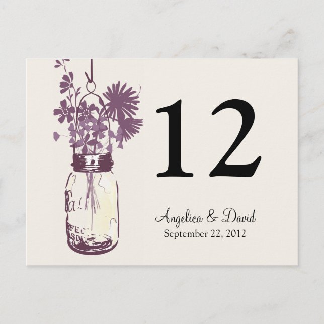 Mason Jar & Wildflowers Table Card (Front)