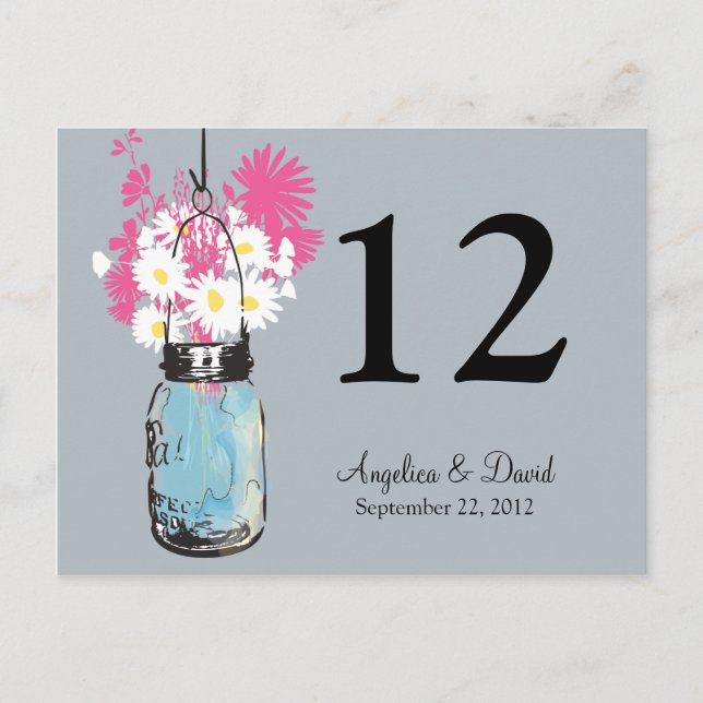 Mason Jar & Wildflowers Table Card (Front)