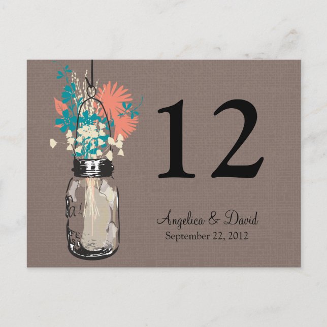Mason Jar & Wildflowers Table Card (Front)