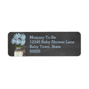 Mason Jar with Blue Flowers Chalkboard Look Label