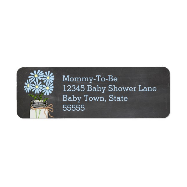 Mason Jar with Blue Flowers Chalkboard Look Label (Front)