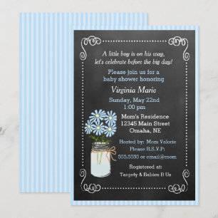 Mason Jar with Blue Flowers Country Baby Shower Invitation