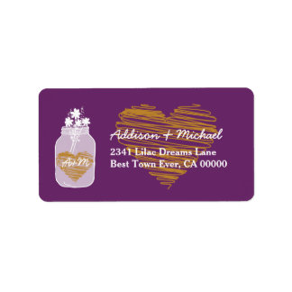 Mason Jar with Flowers and Hearts Wedding A12 Label