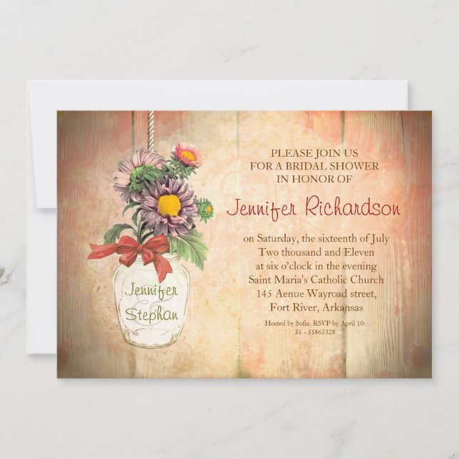 mason jar with flowers bridal shower invitation (Front)