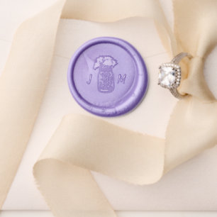 Mason jar with flowers couple monogram wedding wax seal stamp